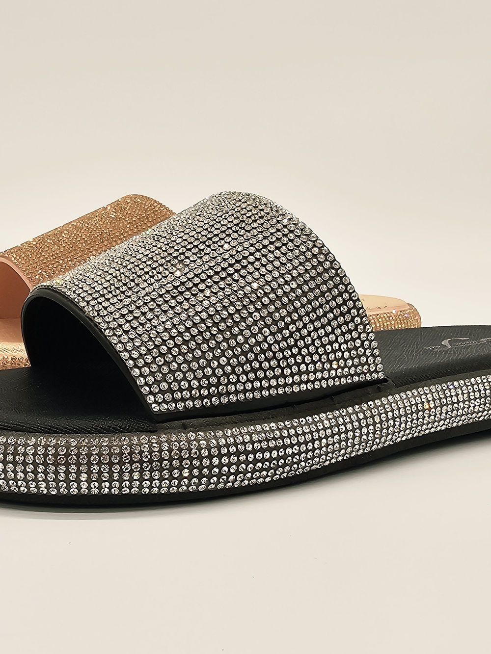 Women's Rhinestone Slide Sandals - Rose Gold - Picture 6 of 8